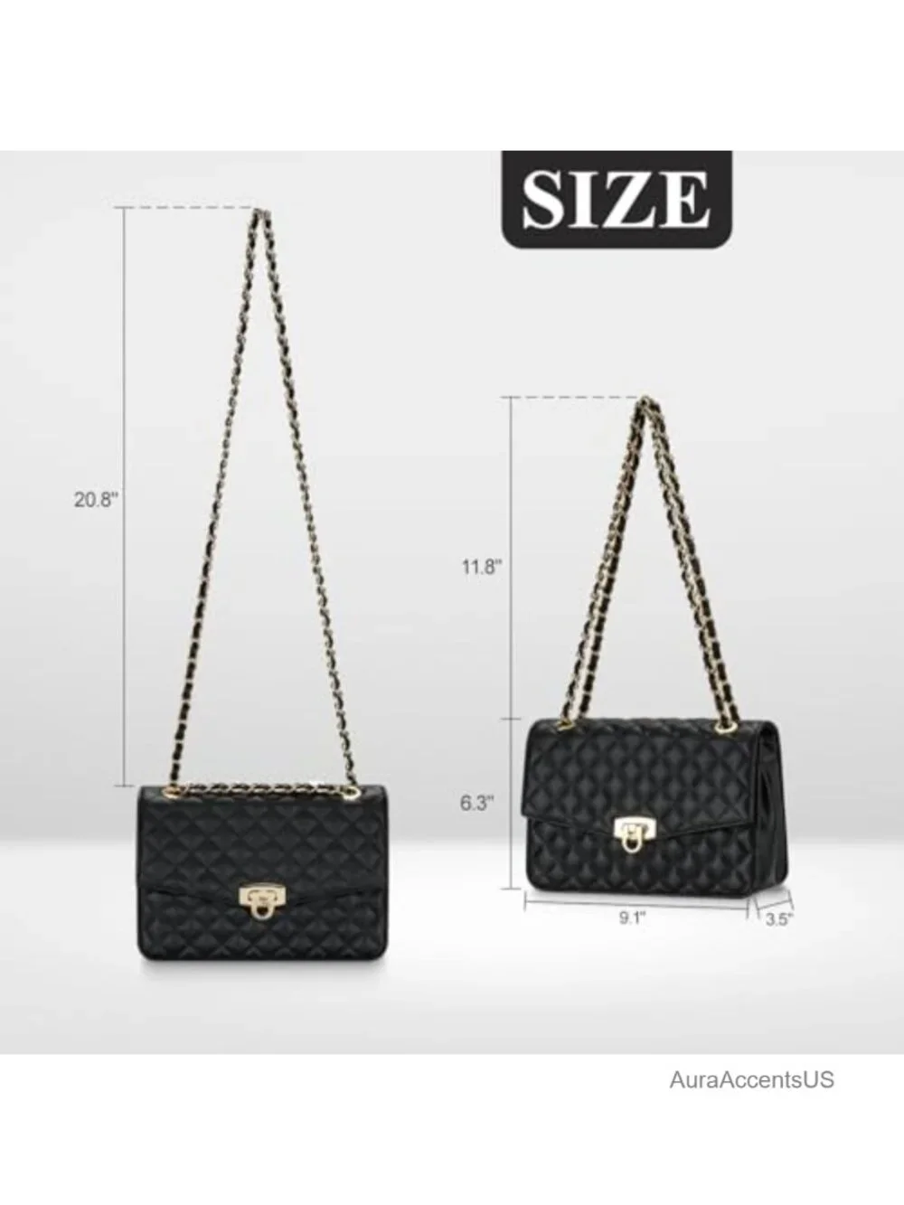 Vegan Leather Quilted Crossbody Bag with Chain Strap